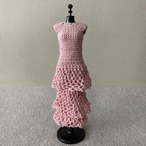 Handmade Crochet Pink Three Tired Dress for 29cm Doll 1-Piece Outfit